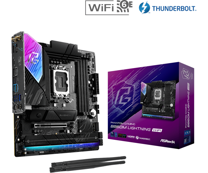 Материнская плата ASRock B860M LIGHTNING WIFI LGA1851 4xDDR5 4xSATA 4xM.2 1xHDMI 1xDP WiFi mATX