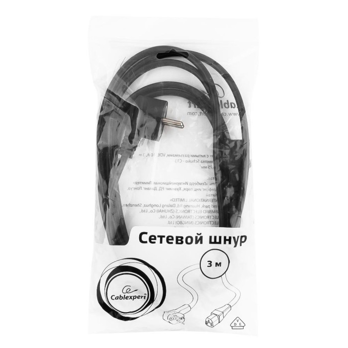 Cable power, Cablexpert PC-186-VDE-3M, Schuko - C13, 3м, black