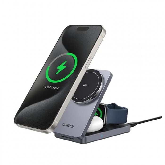 Беспроводная зарядка Ugreen W707 45025 3-in-1/15W Magnetic Wireless Charger for Apple Iphone/AirPods/Watch