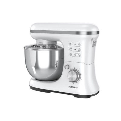 Планетарный миксер, Scarlett, SC-SM10S50, Мощность 1400 Вт, 6 скоростных режимов, Импульсный режим, Съемная чаша для смешивания, Цвет белый