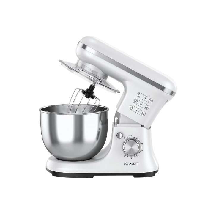 Планетарный миксер, Scarlett, SC-SM10S50, Мощность 1400 Вт, 6 скоростных режимов, Импульсный режим, Съемная чаша для смешивания, Цвет белый