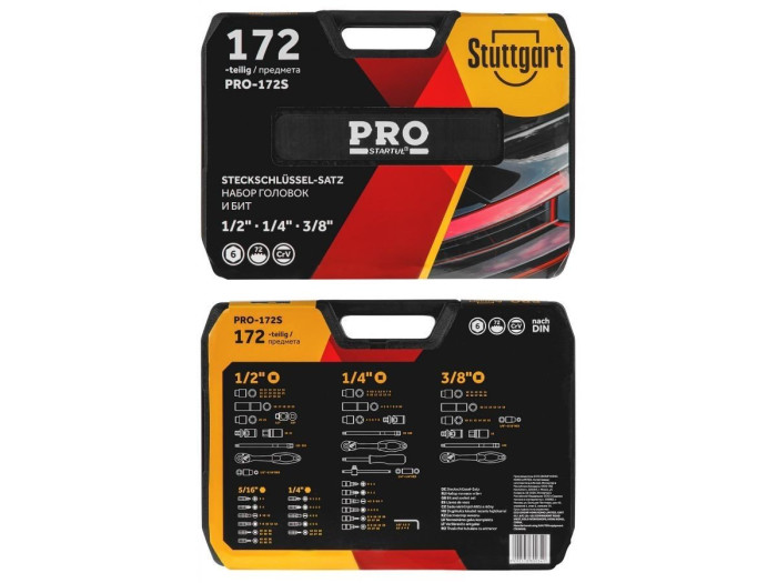 Набор головок и бит 172пр. 1/4",3/8",1/2" PRO STARTUL STUTTGART (PRO-172S)