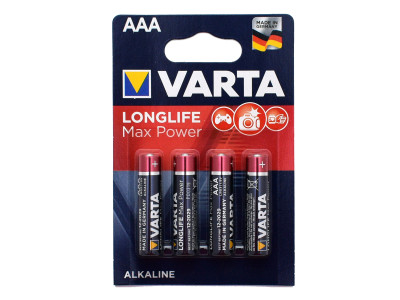 Батарейки Varta AAA (LR03/MN2400), Longlife Max power, alkaline, комплект - 4 штуки, [4703-4]