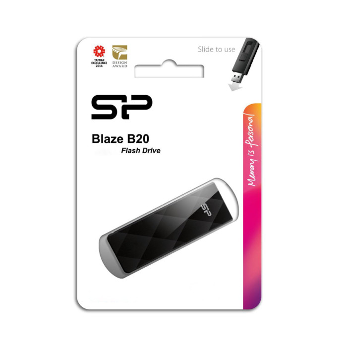 USB flash 128GB Silicon Power, Blaze B20, SP128GBUF3B20V1K, USB 3.2, black