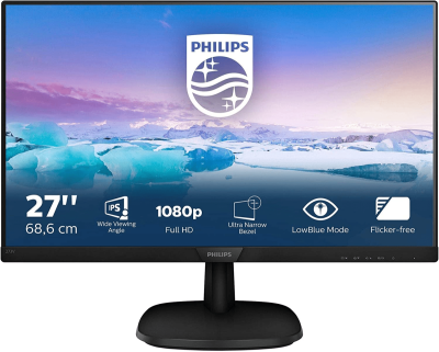 Монитор 27&quot; PHILIPS 273V7QJAB (00/01) IPS 1920x1080 75Hz 4мс 250кдм 1000:1 VGA HDMI DP 2x2W Черный