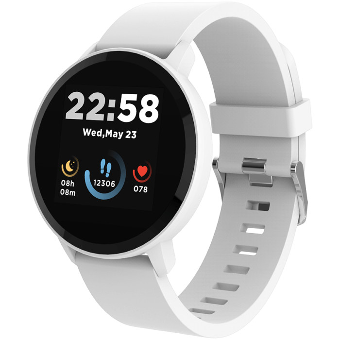 CANYON Lollypop SW-63, Smart watch, 1.3inches IPS full touch screen, Round watch, IP68 waterproof, multi-sport mode, BT5.0, compatibility with iOS and android, Silver white, Host: 25.2*42.5*10.7mm, Strap: 20*250mm, 45g