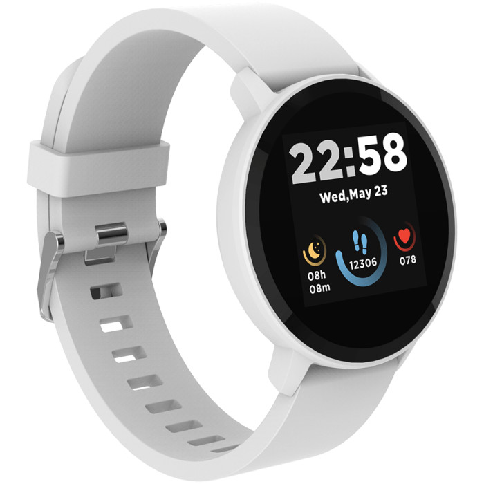 CANYON Lollypop SW-63, Smart watch, 1.3inches IPS full touch screen, Round watch, IP68 waterproof, multi-sport mode, BT5.0, compatibility with iOS and android, Silver white, Host: 25.2*42.5*10.7mm, Strap: 20*250mm, 45g