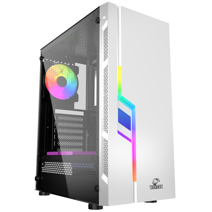 Корпус Wintek Light JX188-7-W TG, ATX/Micro ATX, USB 1*3.0/2*2.0, HD-Audio+Mic, 0,5 mm, 1*12cm fRGB, белый