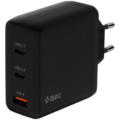 ttec SmartCharger Trio GAN 120W PD Travel Charger 2 USB-C+USB-A,Black