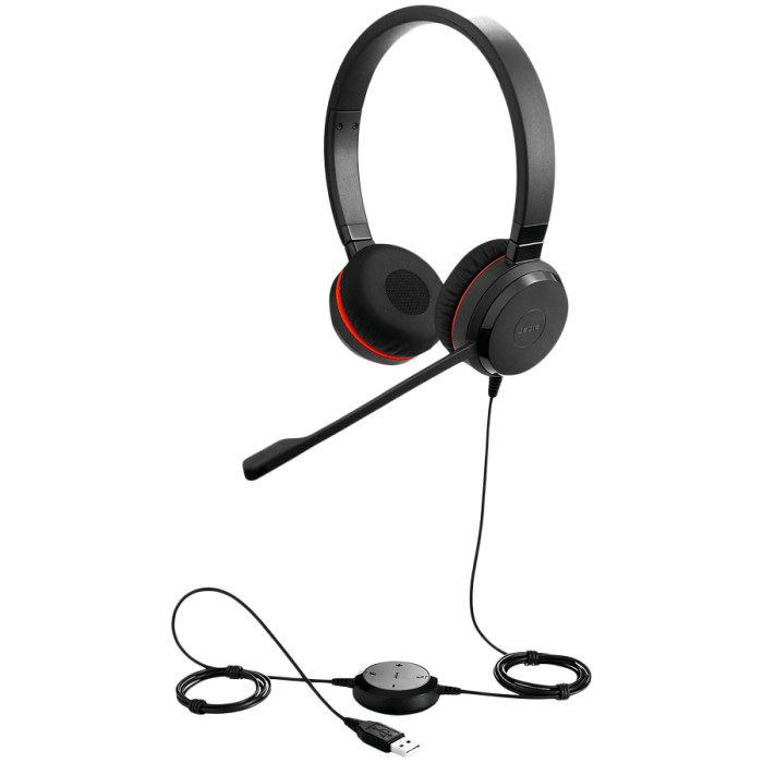 JABRA EVOLVE 20 MS Stereo USB Headband Special Edition Noise cancelling, USB connector, with mute-button and volume control on the cord, with leatherette ear cushion, Microsoft optimized