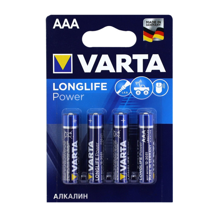 Батарейки Varta AAA (LR03/MN2400), Longlife Power, alkaline, комплект - 4 штуки, [4903-4]