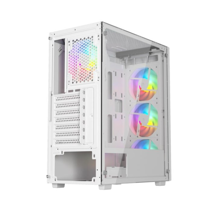 Корпус Wintek Mars PS195-6-M-W TG, ATX/Micro ATX, USB 1*3.0/2*2.0, 0,45mm, 4*12cm ARGB fan (контроллер + пульт д/у в комплекте), белый