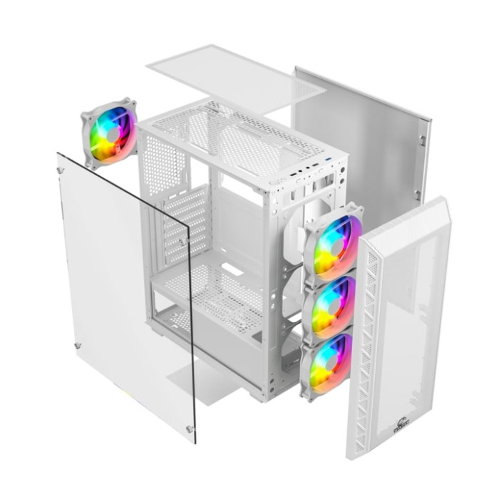 Корпус Wintek Mars PS195-6-M-W TG, ATX/Micro ATX, USB 1*3.0/2*2.0, 0,45mm, 4*12cm ARGB fan (контроллер + пульт д/у в комплекте), белый
