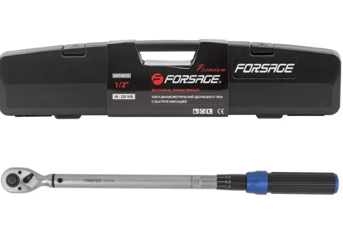 Ключ динамометрический щелчкового типа с быстрой фиксацией "Premium" 40-220Нм,1/2",в пластиковом кей 48604 F-6474535