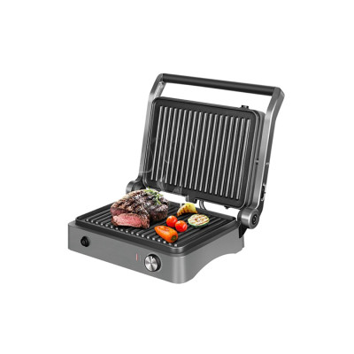 Гриль, Redmond, SteakMaster RGM-M814, 1950 Вт, Материал корпуса металл/пластик, Тип покрытия панелей антипригарное, Диапазон температур нагрева до 230°С, Угол открытия крышки 180°, Съемные панели, Серебро