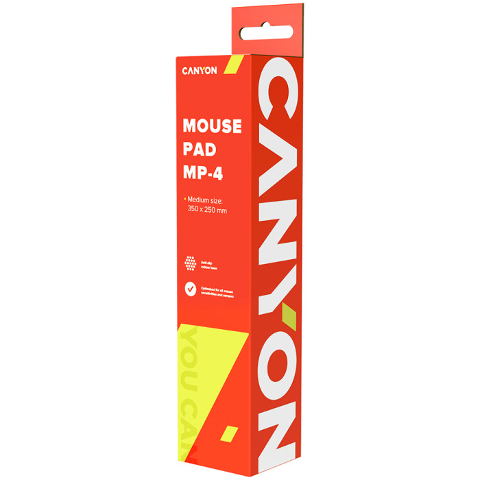 CANYON MP-4, Mouse pad,350X250X3MM,Multipandex,fully black with our logo (non gaming),blister cardboard