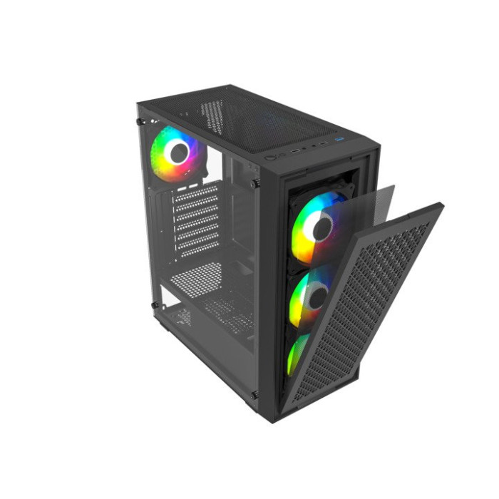 Корпус Wintek Moon PS195-5-B TG, ATX/Micro ATX, USB 1*3.0/2*2.0, 0,45mm, 4*12cm fRGB fan, чёрный