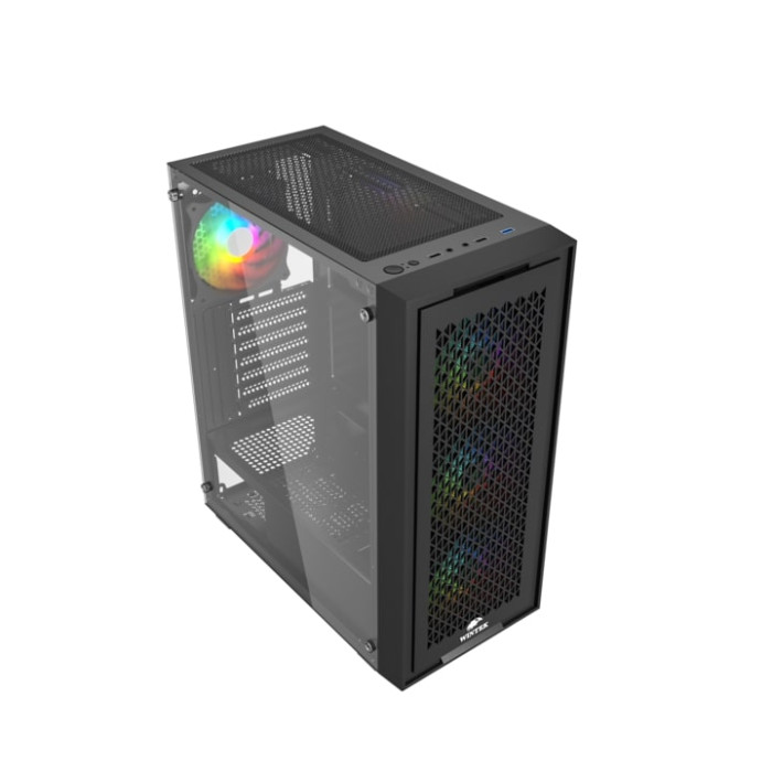 Корпус Wintek Moon PS195-5-B TG, ATX/Micro ATX, USB 1*3.0/2*2.0, 0,45mm, 4*12cm fRGB fan, чёрный
