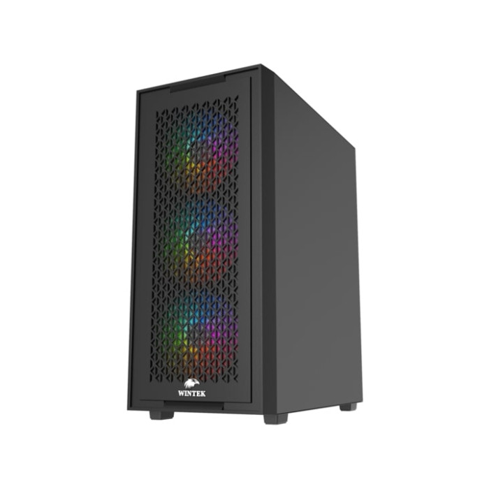 Корпус Wintek Moon PS195-5-B TG, ATX/Micro ATX, USB 1*3.0/2*2.0, 0,45mm, 4*12cm fRGB fan, чёрный