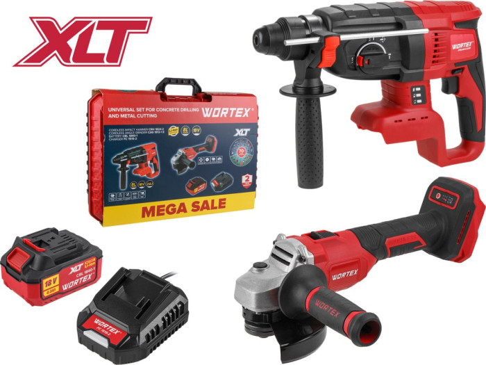 Набор аккум. инструмента WORTEX перфоратор + ушм в чем. ALL1 XLT SET СКИДКА -20%