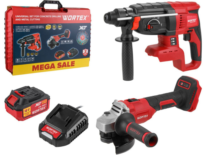Набор аккум. инструмента WORTEX перфоратор + ушм в чем. ALL1 XLT SET СКИДКА -20%
