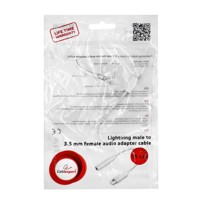 Converter Lightning -> Jack 3.5mm, Cablexpert, CCA-LM3.5F-01-W