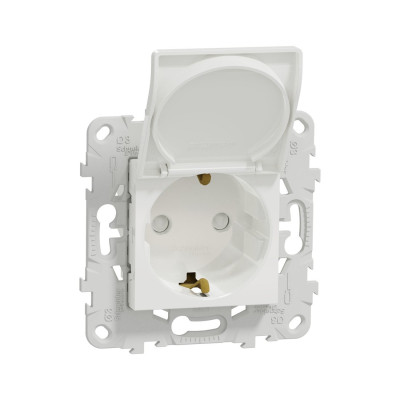 Розетка с заземлением SE NU503718TA Unica New с/штор с/кр IP21 белый