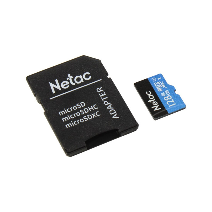 Карта памяти Netac NT02P500STN-128G-R U1/C10 128GB с адаптером SD