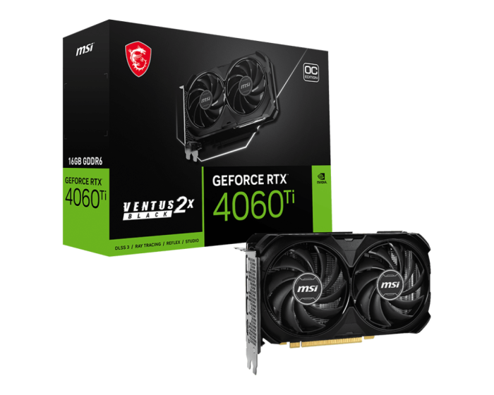 Видеокарта MSI GeForce RTX 4060TI VENTUS 2X BLACK 16G OC, 16G GDDR6 128-bit HDMI 3xDP