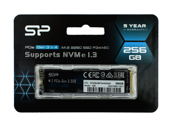 SSD M.2 PCIe  256 GB Silicon Power A60, SP256GBP34A60M28, NVMe