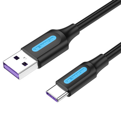 Кабель Vention USB 2.0, A Male to C Male, 5A Cable 0.25м, Black, PVC type. CORBC