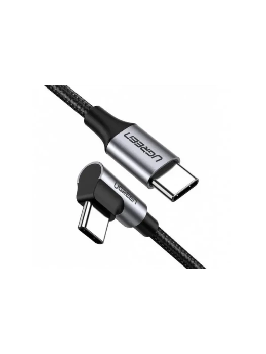 Кабель UGREEN US255 USB-C to Angled USB2.0-C Round Cable M/M Aluminum Shell Nickel Plating 1m (Gray Black)