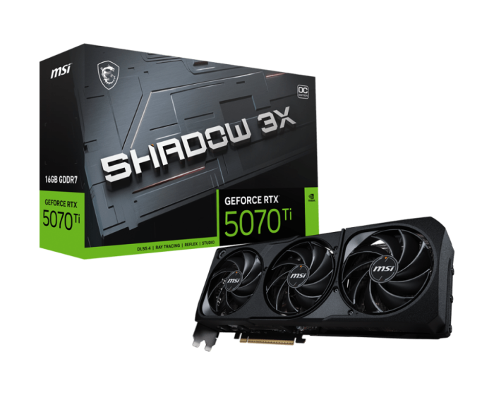 Видеокарта MSI GeForce RTX 5070 Ti 16G SHADOW 3X OC, 16Gb GDDR7 256-bit 1xHDMI 3xDP