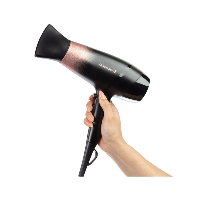 Фен, Remington, D5305, Мощность 2000Вт, DC мотор, 2 скорости, 3 температурных режима, Быстросохнущий концентратор, Диффузор, Шнур 3м, Черно-розовый