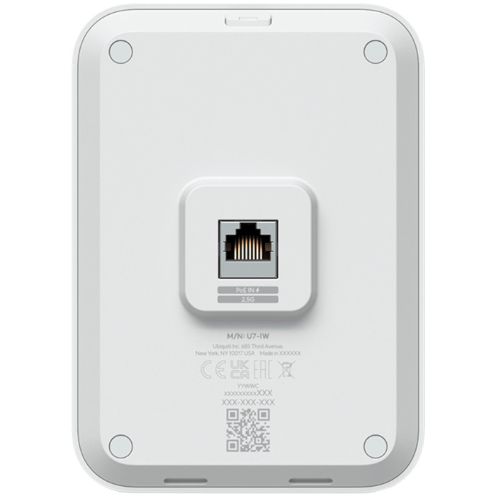 Ubiquiti UniFin U70IW Wall mounted WiFi 7 AP with 4 spatial streams and an integreated 2.5GbE PoE switch desined for hospitality enviorments