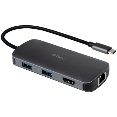 ttec Type-C - 4K HDMI + Gigabit Ethernet LAN + PD USB-C+ USB-A 2.0+ USB-A 2.0 x 2 + SD + MSD  Converter / Hub /Multiplexer(Macbook comp)