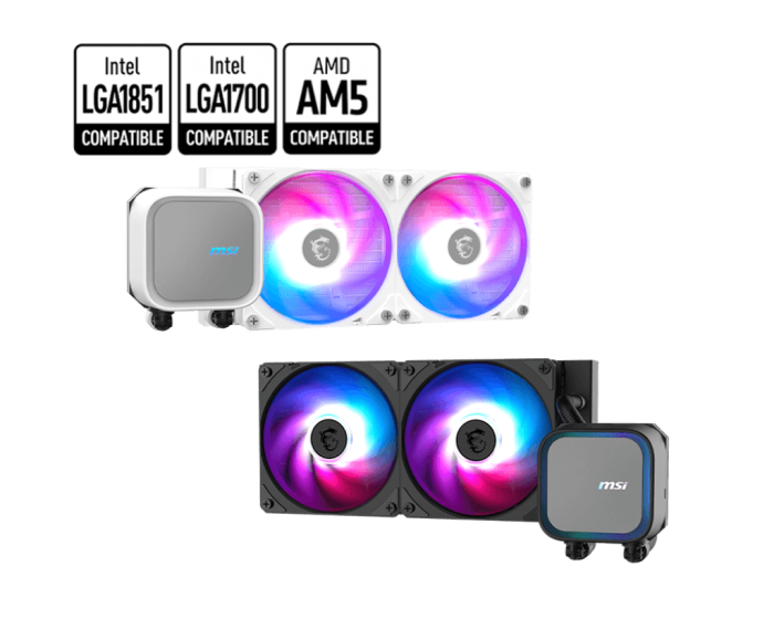 Водяное охлаждение для CPU MSI MAG CORELIQUID A13 240, 1700/1851/AM4/AM5, ARGB, Fan 2x120mm, Черный