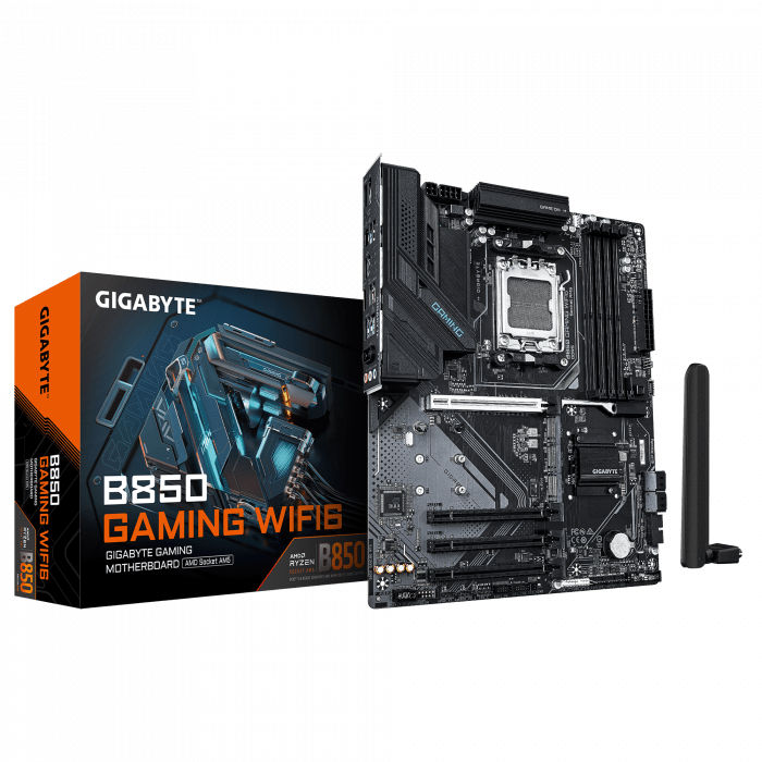 Сист.плата Gigabyte B850 GAMING WF6, B850, 4xDDR5, PCI-E5 x16, 3xM.2, SATA6, HDMI, DPx2, Wi-Fi6E, LAN2.5GbE, BOX