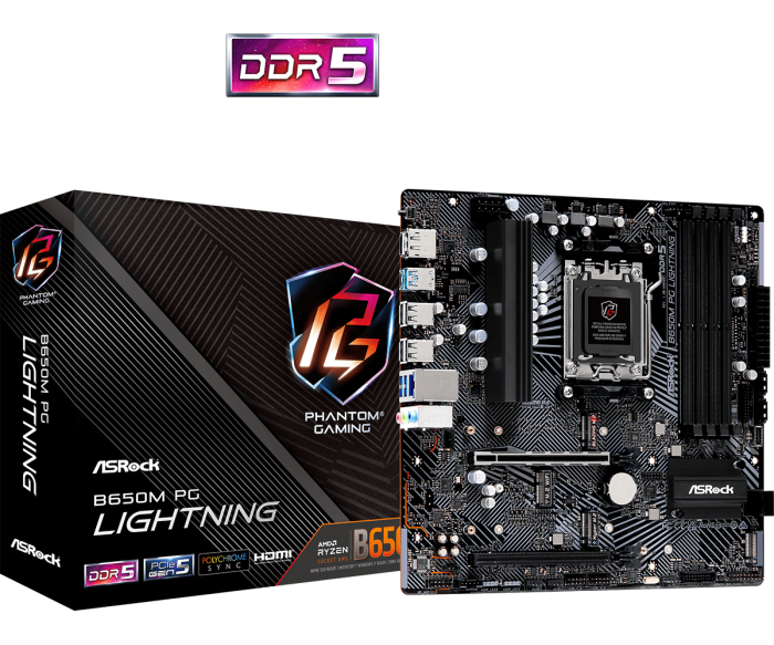 Материнская плата ASRock B650M PG Lightning AM5 4xDDR5 4xSATA3 3xM.2 HDMI DP mATX