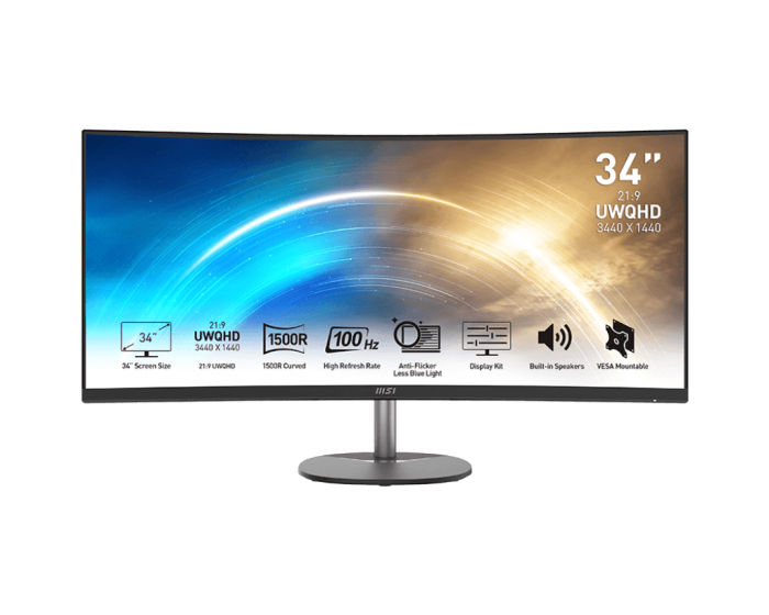 Монитор 34" MSI PRO MP341CQ VA 3440x1440 100Hz 1ms 3000:1 1500R 2xHDMI 1xDP 2x2W Black