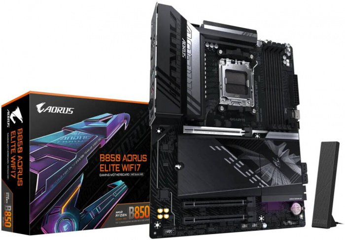 Сист.плата Gigabyte B850 A ELITE WF7, B850, 4xDDR5, PCI-E5 x16, 3xM.2, SATA6, HDMI, DPx2, Wi-Fi7, LAN2.5GbE, BOX