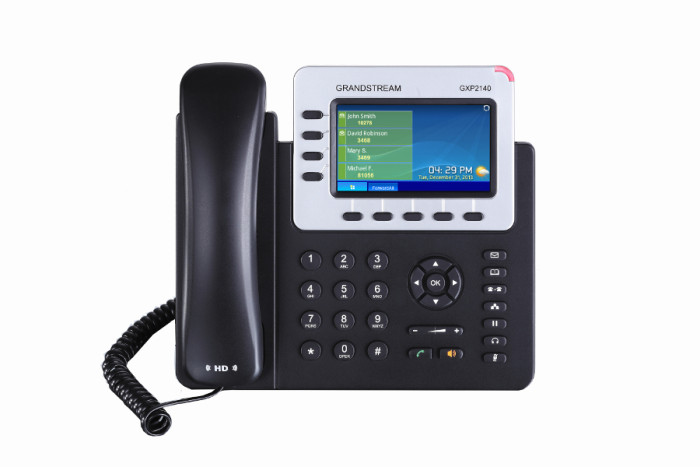 Grandstream GXP2140, 4-line Enterprise HD IP Phone, 480x272 TFT color LCD, dual GigE ports with 802.3af PoE, Bluetooth, USB, (with power supply)