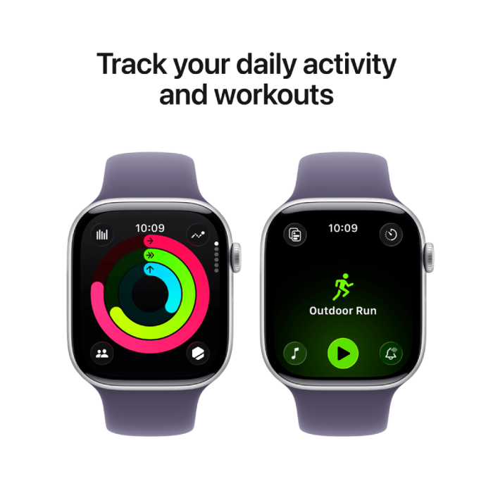 Apple Watch Series 11 GPS 46mm Silver Aluminium Case with Purple Fog Sport Band - S/M,Model A3333