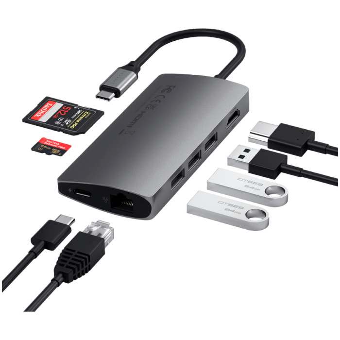 SATECHI Type-C Multi-Port Adapter 4K with Ethernet V2 Space Gray