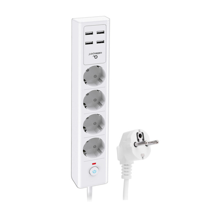 Сетевой фильтр + зарядка Cablexpert Exnovo EXN-4-U4-W-2, 2m, 4розетки,16A, 4хUSB, 3.4А, white