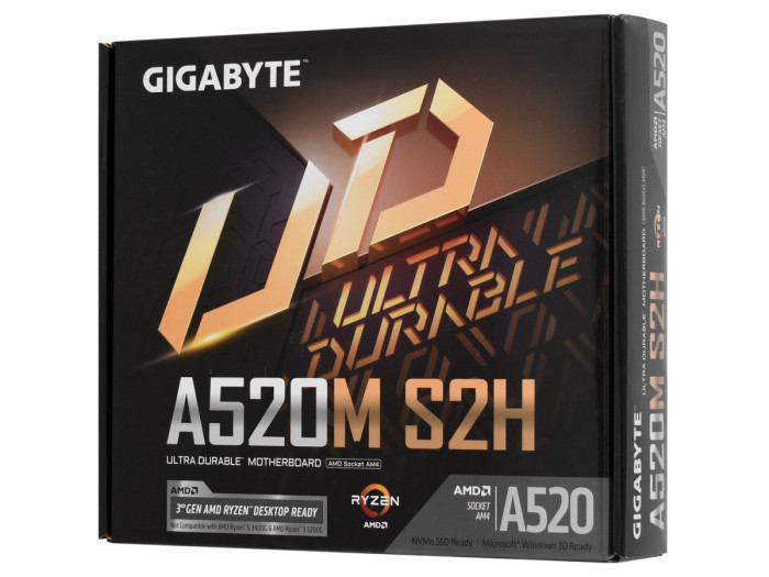 MB Socket AM4, MATX, AMD A520 (VGA+DVI+HDMI) Gigabyte A520M S2H, 2DDR4, PCIx16, 2PCIx1