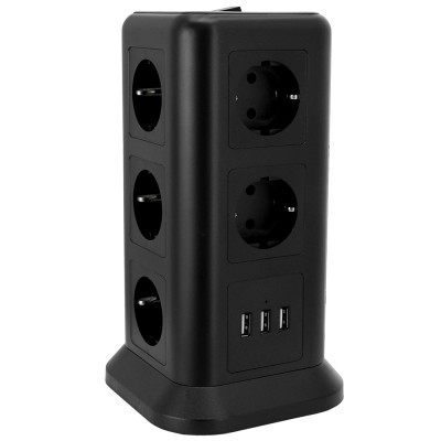 Сетевой фильтр + зарядка Tessan TP-VB4U6E, 1.5m, 6 розеток, 10A, 4 USB 2.4A max, switch, black