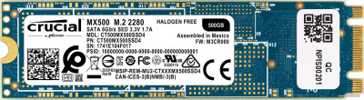 Твердотельный накопитель  500Gb SSD Crucial MX500 M.2 2280 SATA3  R560Mb/s W510MB/s CT500MX500SSD4