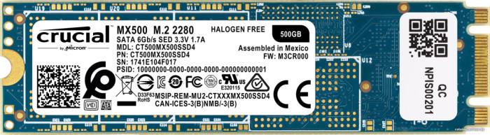 Твердотельный накопитель  500Gb SSD Crucial MX500 M.2 2280 SATA3  R560Mb/s W510MB/s CT500MX500SSD4