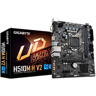 GIGABYTE Mainboard Desktop H510M H V2 (S1200, H510, 2xDDR4, HDMI, VGA, 1xPCIex16, 2xPCIex1, ALC887, Realtek GbE LAN, 4xSATA III, 1xM.2, USB 3.2, USB 2.0, mATX, Retail)